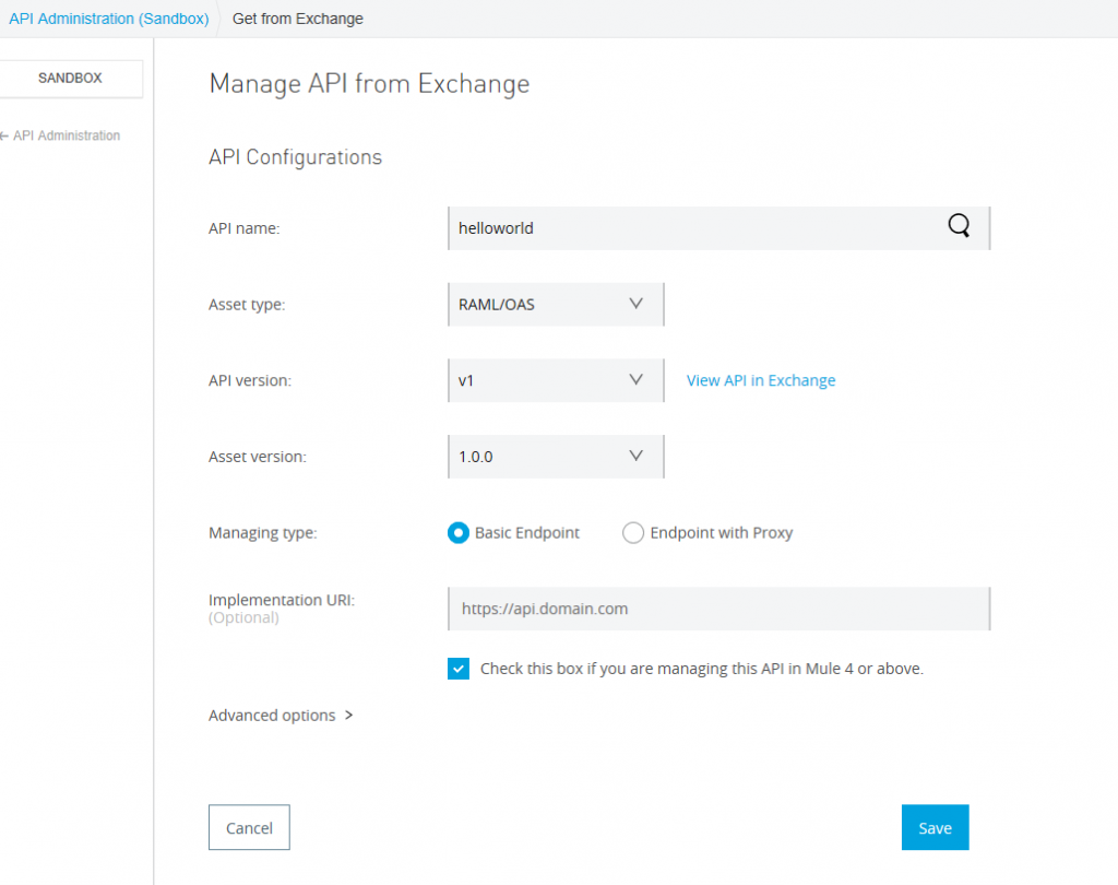 Manage API From Exchange